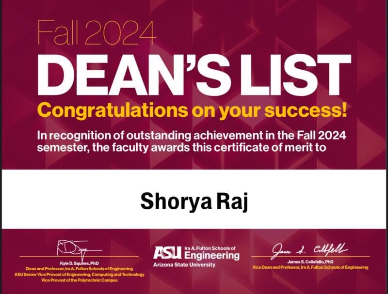 Fall 2024 Dean's List Certificate